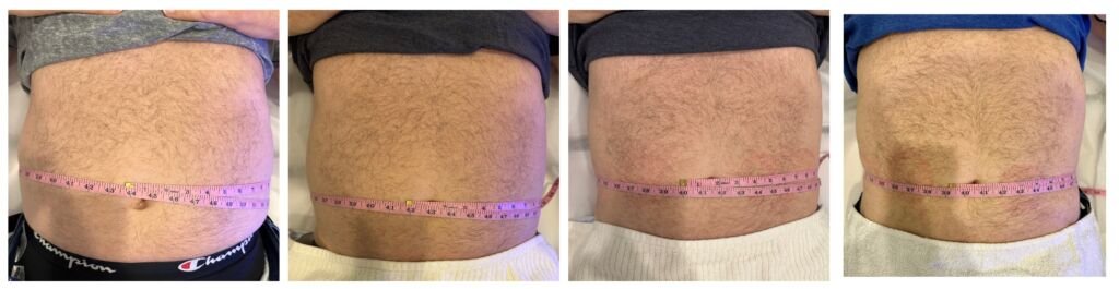 Before and after debloating - waist measurement progression over a course of sessions at Love Your Body Studios
